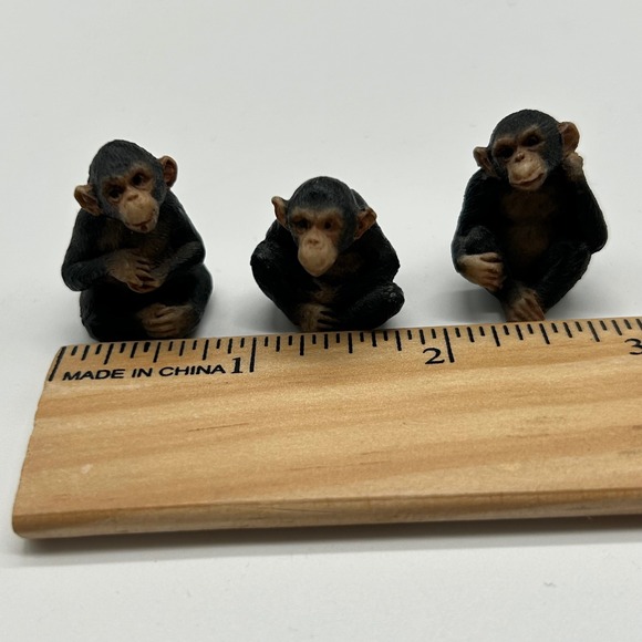 Vtg Set of 3 Realistic Miniature Chimpanzee Monkey Figurines Black - Picture 5 of 6